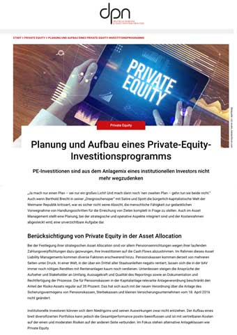Planung Private Equity Investitionsprogramm