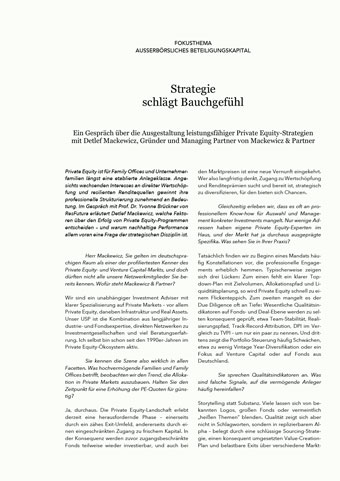 Detlef Mackewicz im Gespräch über professionelle Private-Equity-Strategien
